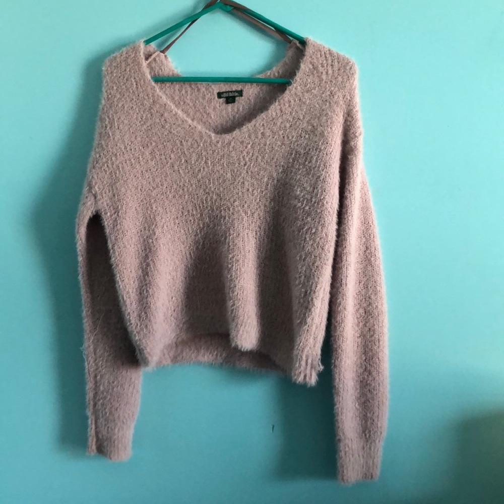 Fuzzy long sleeve v-neck